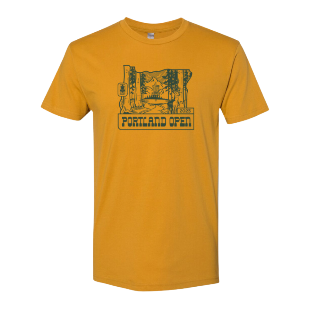 2023 Portland Open Shirt Antique Gold Disc Golf Pro Tour