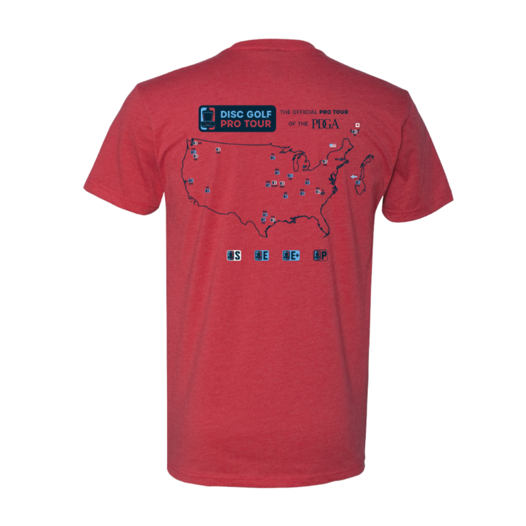 DGPT 2023 Tour Schedule Shirt Red Disc Golf Pro Tour