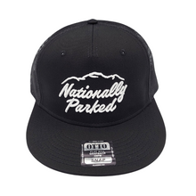 Load image into Gallery viewer, 3D Embroidered Nationally Parked Script - Flat Bill Snapback - Black