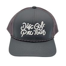 Load image into Gallery viewer, DGPT Script Hat - Graphite 3D Embroidered Snapback Trucker