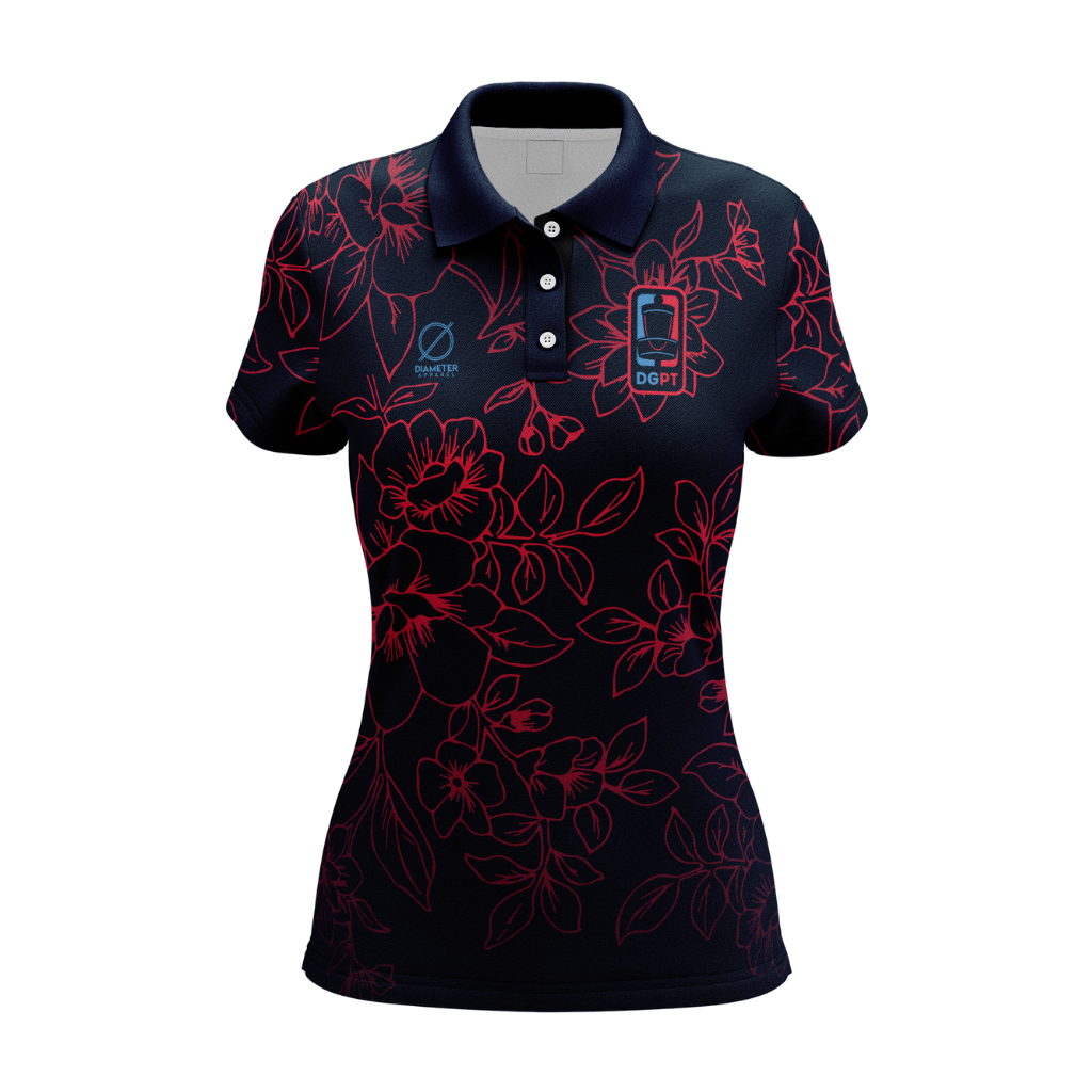 Diameter - Women's 2022 DGPT Navy Floral Polo (Coral Floral Print)